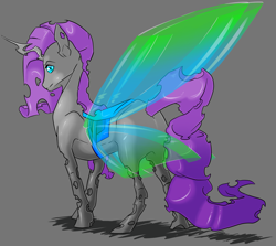 Size: 2429x2163 | Tagged: safe, artist:amberpendant, rarity, changeling, changelingified, gray background, race swap, rariling, simple background, solo, species swap