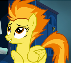 Size: 1073x940 | Tagged: safe, derpibooru import, screencap, spitfire, pegasus, pony, top bolt, cropped, cute, cutefire, female, lidded eyes, looking up, mare, raised hoof, smiling, solo