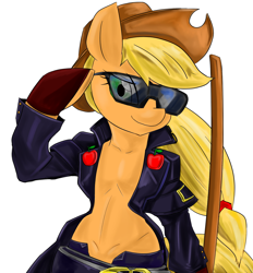 Size: 1300x1400 | Tagged: safe, artist:汚自慰, applejack, earth pony, pony, iaido, johnny (guilty gear), pixiv, sunglasses, sword