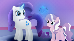 Size: 3840x2160 | Tagged: safe, artist:startledflowerpony, diamond tiara, rarity, pony, unicorn, high res, jewelry, magic, tiara