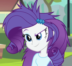 Size: 510x470 | Tagged: safe, screencap, rarity, equestria girls, player piano, rainbow rocks, darling, looking at you, messy hair, raised eyebrow, smiling, smirk