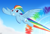 Size: 3994x2746 | Tagged: safe, artist:arcane-thunder, derpibooru import, rainbow dash, pegasus, pony, atg 2019, cloud, female, flying, looking back, mare, newbie artist training grounds, smiling, solo, sonic rainboom