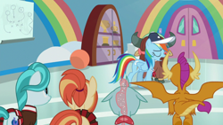 Size: 1920x1080 | Tagged: safe, derpibooru import, screencap, lighthoof, ocellus, rainbow dash, shimmy shake, smolder, yona, pegasus, pony, 2 4 6 greaaat