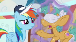 Size: 1920x1080 | Tagged: safe, derpibooru import, screencap, rainbow dash, snails, pegasus, pony, 2 4 6 greaaat, blindfold