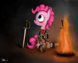 Size: 1000x805 | Tagged: safe, artist:dennismadden, pinkie pie, earth pony, pony, dark souls, female, mare, pink coat, pink mane, solo