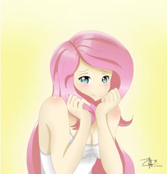 Size: 1600x1664 | Tagged: safe, artist:zythy, fluttershy, human, clothes, humanized, solo, tanktop