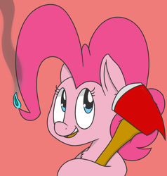 Size: 950x1000 | Tagged: safe, artist:pink-dooples, pinkie pie, earth pony, pony, axe, pinkie pyro, solo