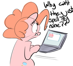 Size: 1000x915 | Tagged: safe, artist:nobody, pinkie pie, earth pony, pony, 4chan, angry, computer, frown, glare, gritted teeth, laptop computer, ponk, solo, wide eyes