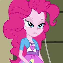 Size: 720x720 | Tagged: safe, screencap, pinkie pie, equestria girls, cropped, lip bite, solo