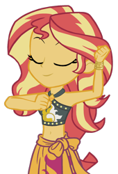 Size: 1280x1881 | Tagged: safe, artist:optimusv42, sunset shimmer, equestria girls, beach, bikini, chest pounding, clothes, midriff, simple background, sleeveless, summer, swimsuit, transparent background