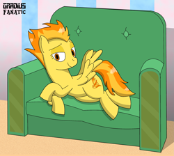 Size: 2157x1933 | Tagged: safe, artist:gradiusfanatic, derpibooru import, spitfire, pegasus, pony, bedroom eyes, draw me like one of your french girls, female, mare, signature, sofa, solo, spread wings, wings