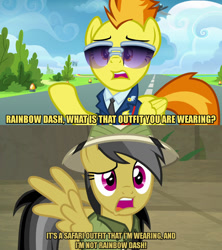 Size: 1280x1440 | Tagged: safe, artist:jaredking203, derpibooru import, edit, edited screencap, screencap, daring do, spitfire, pegasus, pony, daring doubt, top bolt, caption, clothes, female, image macro, impact font, mare, meme, text, uniform, wonderbolts dress uniform