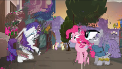 Size: 1920x1080 | Tagged: safe, screencap, maud pie, pinkie pie, rarity, earth pony, pony, unicorn, the gift of the maud pie, discovery family logo, distorted, error, glitch