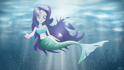 Size: 6400x3600 | Tagged: safe, artist:maneingreen, rarity, human, mermaid, equestria girls, bandeau, belly button, mermaidized, midriff, ocean, species swap, underwater