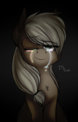 Size: 771x1201 | Tagged: dead source, safe, artist:royalblueblur, applejack, earth pony, pony, crying, crying inside, dark, rainbow tear, solo