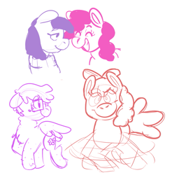 Size: 1113x1133 | Tagged: safe, artist:discorcl, apple bloom, maud pie, pinkie pie, oc, oc:dreamy wish, earth pony, pony, simple background, sketch, sketch dump, tap dancing, white background