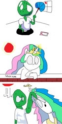 Size: 1342x2653 | Tagged: safe, artist:fishimira, princess celestia, oc, oc:anon, human, comic, korean, simple background, sun