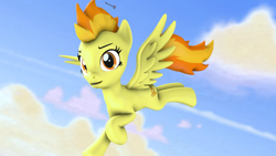 Size: 1920x1080 | Tagged: safe, artist:spinostud, derpibooru import, spitfire, pegasus, 3d, flying, looking at you, source filmmaker