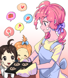 Size: 700x800 | Tagged: safe, artist:quizia, pinkie pie, pound cake, pumpkin cake, baby cakes, equestria girls, baking, cake twins, cookie, cute, diapinkes, equestria girls-ified, food, older, poundabetes, pumpkinbetes