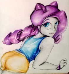 Size: 2376x2550 | Tagged: safe, artist:nolyanimeid, rarity, equestria girls, friendship games, ass, clothes, helmet, rearity, scene interpretation, simple background, solo, traditional art, white background