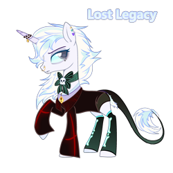 Size: 2500x2500 | Tagged: safe, artist:bublebee123, oc, oc only, oc:lost legacy (ice1517), pony, unicorn, bone, bowtie, clothes, coat, collar, colored sclera, ear piercing, earring, eyeshadow, female, horn, horn jewelry, jewelry, leonine tail, makeup, mare, nose piercing, nose ring, piercing, raised hoof, shirt, shorts, simple background, skull, snake bites, socks, solo, stockings, t-shirt, thigh highs, transparent background