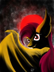 Size: 1024x1371 | Tagged: safe, artist:firimil, fluttershy, bat pony, pony, batman the animated series, crossover, flutterbat, solo