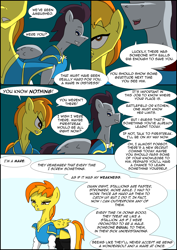 Size: 2480x3508 | Tagged: safe, artist:greeneyedmistress, derpibooru import, descent, spitfire, pegasus, pony, comic:prelude to creation, clothes, comic, female, male, mare, sexism, stallion