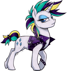 Size: 800x841 | Tagged: safe, artist:nadairead, rarity, pony, unicorn, alternate hairstyle, clothes, female, horn, jacket, looking at you, mare, punk, raripunk, simple background, solo, transparent background, watermark