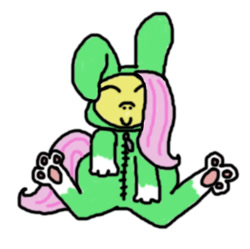 Size: 1191x1187 | Tagged: safe, artist:floppy pony, fluttershy, pegasus, pony, rabbit, ask, ask floppy pony, bunny costume, bunnyshy, chibi, clothes, color, colored, cute, digital art, easter, easter bunny, fanart, floppy pony, paw gloves, paw prints, solo, tumblr, tumblr blog