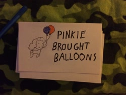 Size: 3264x2448 | Tagged: safe, artist:fskindness, pinkie pie, earth pony, pony, balloon, card, photo