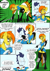 Size: 2480x3508 | Tagged: safe, artist:greeneyedmistress, derpibooru import, soarin', spitfire, pegasus, pony, comic:prelude to creation, clothes, comic, female, male, mare, stallion