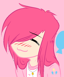 Size: 417x500 | Tagged: safe, pinkie pie, human, blushing, girl meme, humanized, lowres, maki, maki drawgirl, solo, upper body