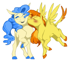 Size: 836x754 | Tagged: safe, artist:parrpitched, derpibooru import, sapphire shores, spitfire, earth pony, pegasus, pony, blushing, crack shipping, eyes closed, female, kiss on the cheek, kissing, lesbian, open mouth, sapphfire, shipping, simple background, transparent background, unshorn fetlocks