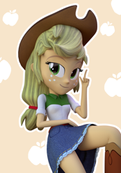 Size: 1338x1920 | Tagged: safe, artist:3d thread, artist:creatorofpony, applejack, equestria girls, /mlp/, 3d, 3d model, blender, boots, clothes, cowboy hat, denim, denim skirt, hat, shirt, skirt, solo, stetson