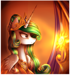 Size: 1860x2000 | Tagged: safe, artist:nutellaakanutella, princess celestia, alicorn, pony, alternate hairstyle, smiling, solo, sun