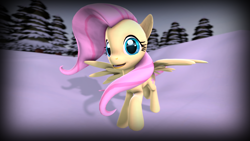 Size: 3840x2160 | Tagged: safe, artist:imafutureguitarhero, fluttershy, pegasus, pony, 3d, open mouth, snow, solo, source filmmaker