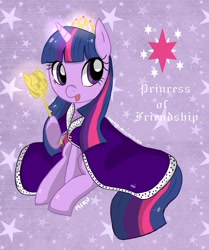 Size: 1024x1223 | Tagged: safe, artist:begomiku, derpibooru import, twilight sparkle, twilight sparkle (alicorn), alicorn, pony, cape, clothes, female, mare, new crown, solo, twilight scepter