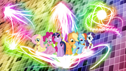 Size: 1920x1080 | Tagged: safe, artist:morningstar-1337, derpibooru import, edit, applejack, fluttershy, pinkie pie, rainbow dash, rarity, twilight sparkle, unicorn twilight, earth pony, pegasus, pony, unicorn, big crown thingy, jewelry, mane six, regalia, wallpaper, wallpaper edit