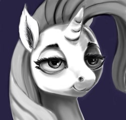 Size: 671x639 | Tagged: safe, artist:ponsce, rarity, pony, unicorn, blue background, bust, portrait, simple background, solo