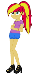 Size: 298x548 | Tagged: safe, sunset shimmer, equestria girls, alternate hairstyle, clothes, female, solo, two toned hair