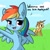 Size: 1080x1080 | Tagged: safe, artist:tjpones, derpibooru import, applejack, rainbow dash, earth pony, pegasus, pony, appledash, applejack's hat, bipedal, chest fluff, cowboy hat, dialogue, female, hat, lesbian, mare, shipping, spongebob squarepants