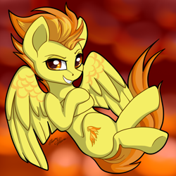 Size: 2964x2965 | Tagged: safe, artist:gleamydreams, derpibooru import, spitfire, pegasus, pony, crossed arms, crossed legs, female, mare, smiling, smirk, solo, spread wings, wings