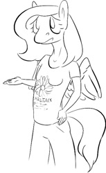 Size: 406x665 | Tagged: safe, artist:tempusfidgets, fluttershy, anthro, band shirt, cardiacs, monochrome, solo