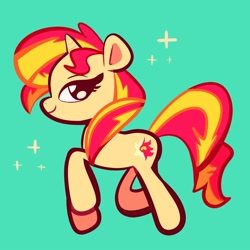 Size: 2000x2000 | Tagged: safe, artist:gooomys, sunset shimmer, pony, unicorn, cute, female, green background, high res, mare, profile, shimmerbetes, simple background, solo, sparkles