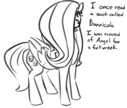 Size: 817x697 | Tagged: safe, artist:tempusfidgets, fluttershy, pegasus, pony, bunnicula, monochrome, novel reference, solo