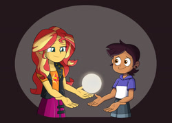 Size: 1400x1000 | Tagged: safe, artist:mew-me, sunset shimmer, equestria girls, crossover, light, luz noceda, the owl house