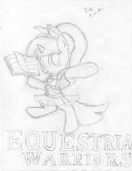 Size: 785x1017 | Tagged: safe, artist:bigrinth, derpibooru import, twilight sparkle, book, cosplay, hyrule warriors, lana, monochrome, sketch, solo, the legend of zelda, traditional art