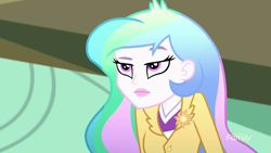 Size: 1280x720 | Tagged: safe, screencap, princess celestia, principal celestia, eqg summertime shorts, equestria girls, subs rock, celestia is not amused, solo, unamused