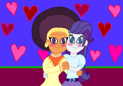 Size: 2224x1544 | Tagged: safe, artist:ktd1993, rarity, saffron masala, equestria girls, afro, blushing, female, holding hands, lesbian, raffron, shipping