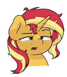 Size: 2044x2356 | Tagged: safe, artist:ljdamz1119, sunset shimmer, pony, bust, confused, female, high res, mare, messy mane, open mouth, portrait, simple background, solo, transparent background